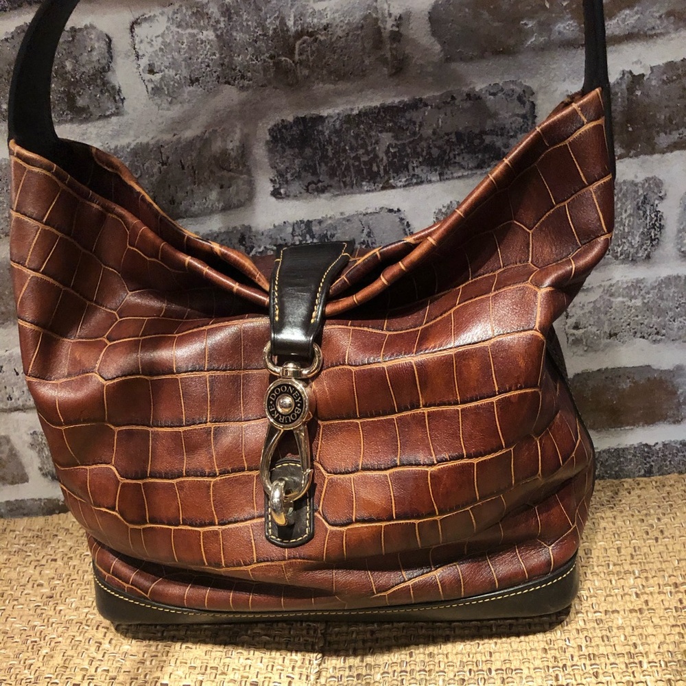 Dooney & Bourke leather shoulder bag, brown, faux alligator print, medium
